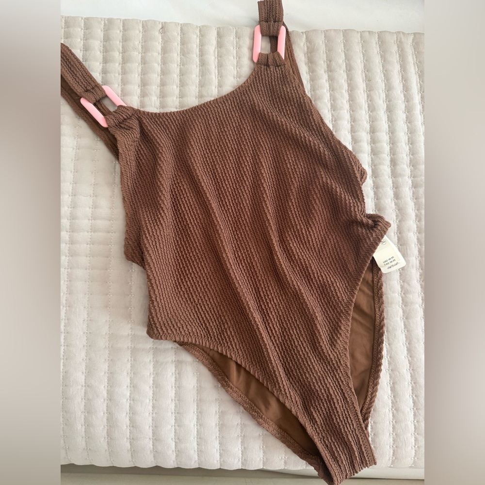 Aerie Ribbed Brown One-Piece Swimsuit